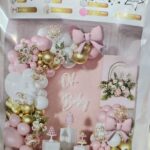 Set XL Globos ARCADA ROSAS BLANCOS Y DORADOS CON MOÑO. 117 Piezas