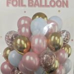 Set GLOBOS X 30 Unidades CHROMO CONFETTI Y PERLADOS : Gama Rosa Viejo Dorado y Blanco