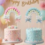 Topper Torta Arcoiris de Pompones. Rosa o Celeste