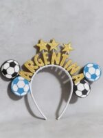 Vincha ARGENTINA DORADA CON ESTRELLAS Y PELOTAS - Imagen 2
