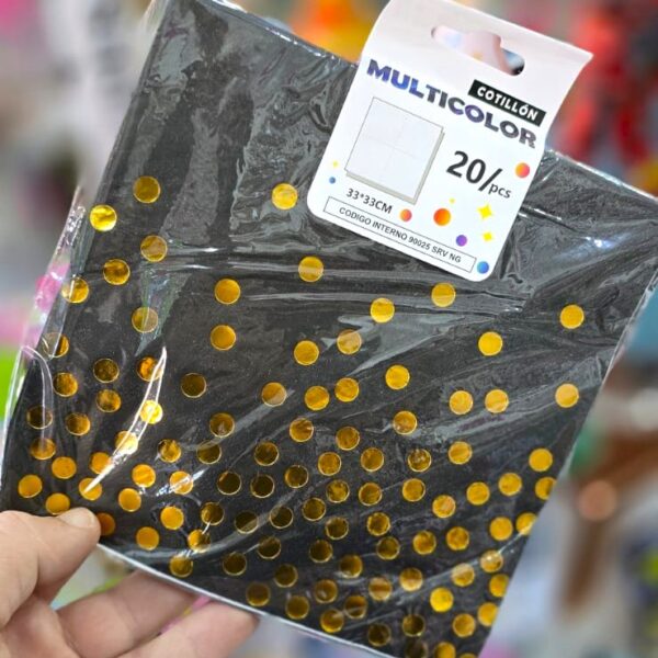 Servilletas  Negras Lunares Dorados x 20 Unidades