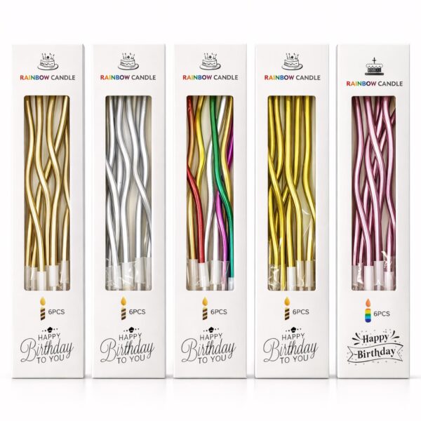 Velas ONDAS METALIZADAS X 6. Con Portavelas.  Varios Colores.