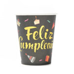 Vasos  Polipapel FELIZ CUMPLEAÑOS NEGROS con Stamping Dorado x 6