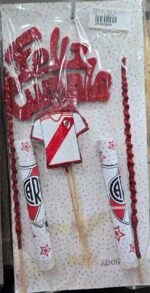 Set Adorno TORTA FUTBOL: Feliz Cumpleaños + 2 Bengalas + 2 velas + Camiseta Vela. Boca River o Argentina - Imagen 3