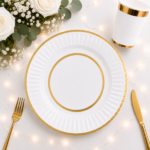 Plato Doble Borde Dorado Blanco 23 cm  Trae 10 Unidades.