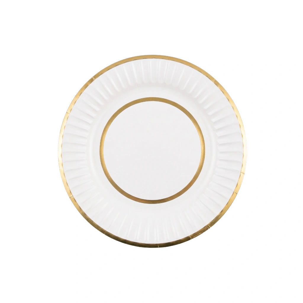 PLF10 Plato Doble Borde Dorado Blanco 18 cm Trae 10 Unidades. - Imagen 1