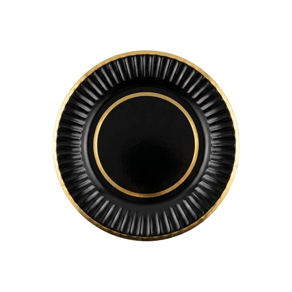 PLF12 Plato Doble Borde Dorado Negro 18 cm Trae 10 Unidades. - Imagen 1
