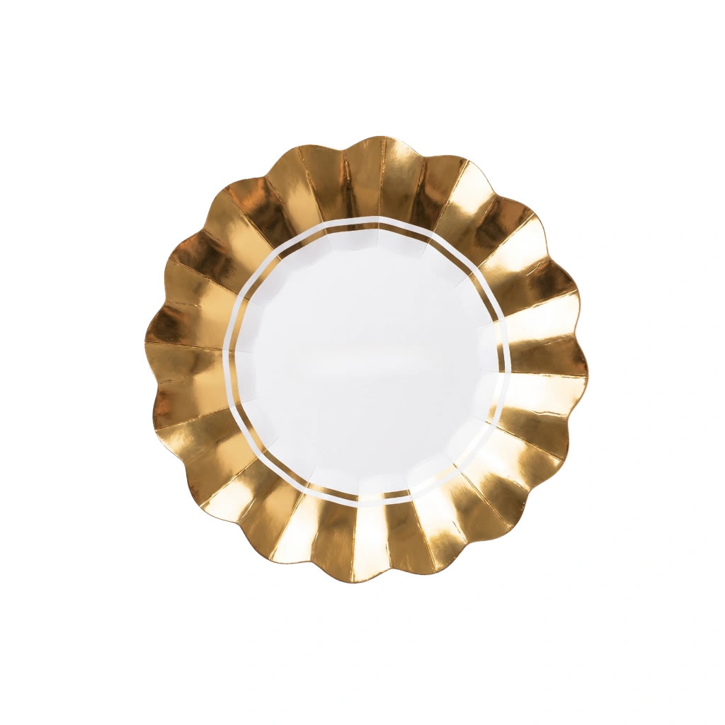 PLF16 Plato NEW WAVE Blanco Borde Stamping Dorado 18 cm Trae 10 Unidades. - Imagen 1