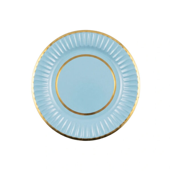 Plato Doble Borde Dorado Celeste Pastel 18 cm  Trae 10 Unidades.