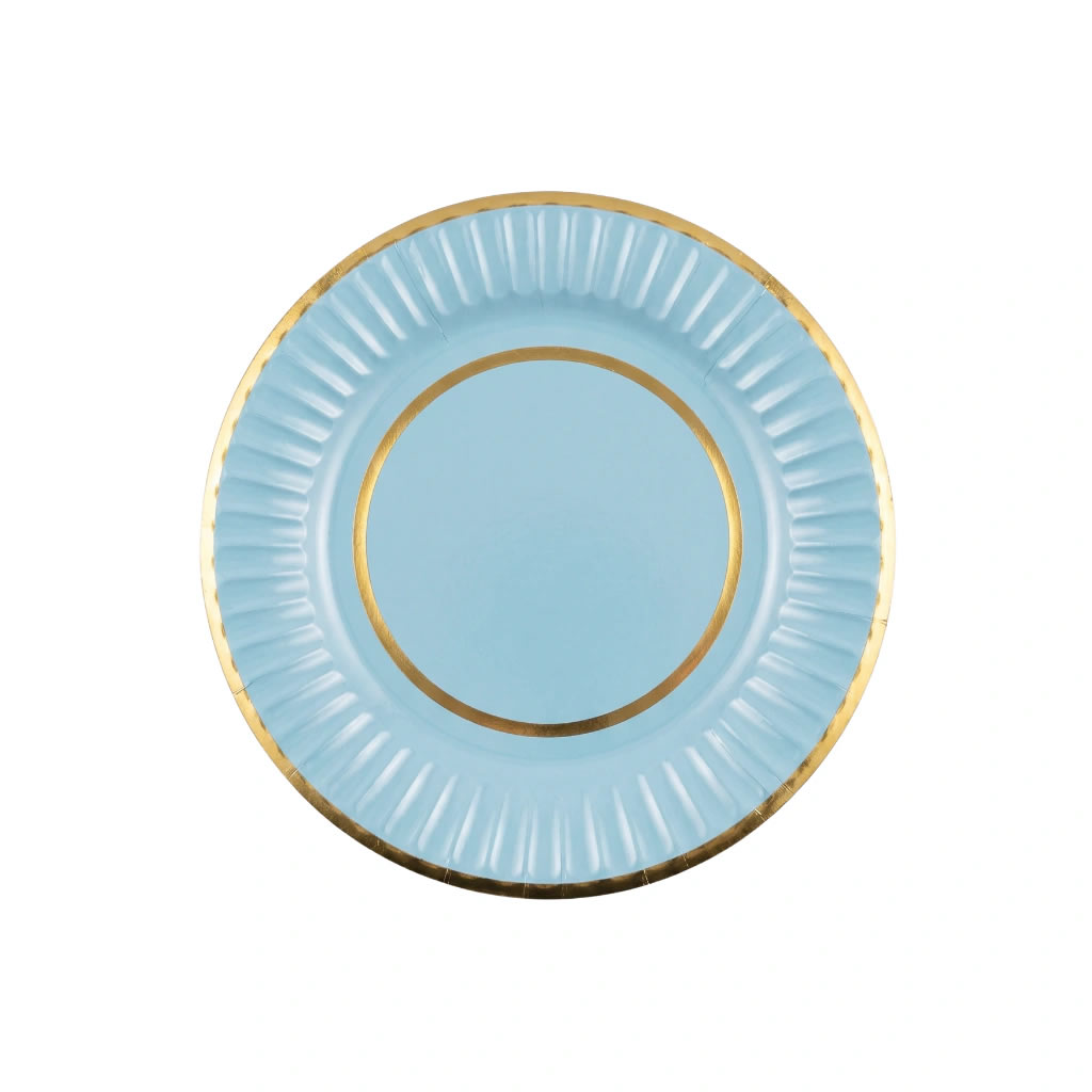 PLF17 Plato Doble Borde Dorado Celeste Pastel 18 cm Trae 10 Unidades. - Imagen 1