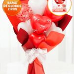 SET DE GLOBOS RAMO 21 PIEZAS. GLOBOS + PAPEL: ROJO Y BLANCO.