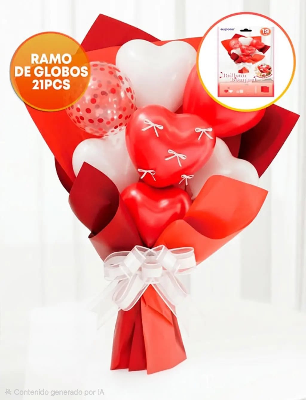 WhatsApp Image 2026-07-02 at 13.13.46 (1) SET DE GLOBOS RAMO 21 PIEZAS. GLOBOS + PAPEL: ROJO Y BLANCO. - Imagen 1
