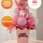 SET DE GLOBOS CAJA HAPPY BIRTHDAY RAMO 31 PIEZAS. Mide 26cm x 15cm x 18cm: ROSAS