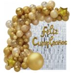 Set de Globo XL:  72 Piezas  ARCO ORGANICO FC +CORTINA SHIMMER DORADO