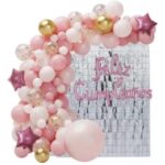 Set de Globo XL: 72 Piezas   ARCO ORGANICO FC +CORTINA SHIMMER ROSAS