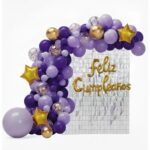 Set de Globo XL: 72 Piezas ARCO ORGANICO FC +CORTINA SHIMMER LILA Y VIOLETA