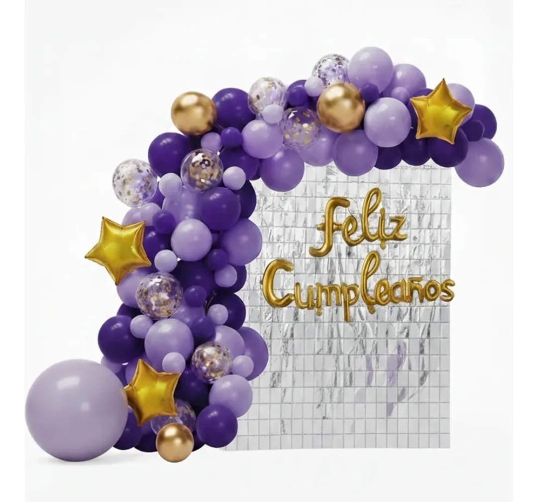 WhatsApp Image 2026-07-08 at 11.40.22 (1) Set de Globo XL: 72 Piezas ARCO ORGANICO FC +CORTINA SHIMMER LILA Y VIOLETA - Imagen 1
