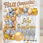 Set de Globo XL:  72 Piezas  ARCO ORGANICO FC +CORTINA COMUN DORADO Y PLATEADO