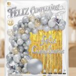Set de Globo XL:  72 Piezas  ARCO ORGANICO FC +CORTINA COMUN PLATEADO