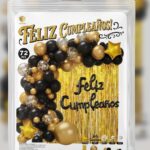 Set de Globo XL:  72 Piezas  ARCO ORGANICO FC +CORTINA COMUN NEGRO Y DORADO