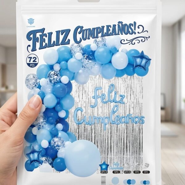 Set de Globo XL:  72 Piezas  ARCO ORGANICO FC +CORTINA COMUN CELESTE