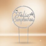 Cake Topper METAL CON STRASS PLATEADO CIRCULO FELIZ CUMPLEAÑOS
