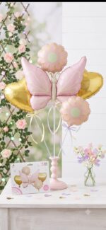 Set de Globo Metalizado x 5 MARIPOSAS Y FLORES Apto Helio - Imagen 2