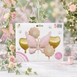 Set de Globo Metalizado x 5 MARIPOSAS Y FLORES Apto Helio