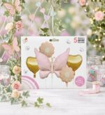 Set de Globo Metalizado x 5 MARIPOSAS Y FLORES Apto Helio