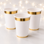 Vaso Polipapel Doble Borde Dorado Blanco Trae 10 Unidades. - Imagen 2