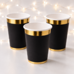 Vaso Polipapel Doble Borde Dorado Negro Trae 10 Unidades.