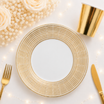 Plato Acanalado Elegancia Champagne 23 cm.  Trae 10 Unidades.