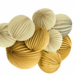 LAMPARAS DE PAPEL ACORDEON  x 3 Unidades en 3 Medidas: DORADO METALIZADO Y CREMA.