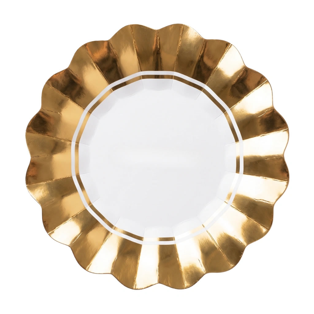 platonuevo14 Plato NEW WAVE Blanco Borde Stamping Dorado 23 cm Trae 10 Unidades. - Imagen 1