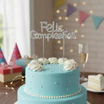 Cake Topper METAL CON STRASS PLATEADO  FELIZ CUMPLEAÑOS