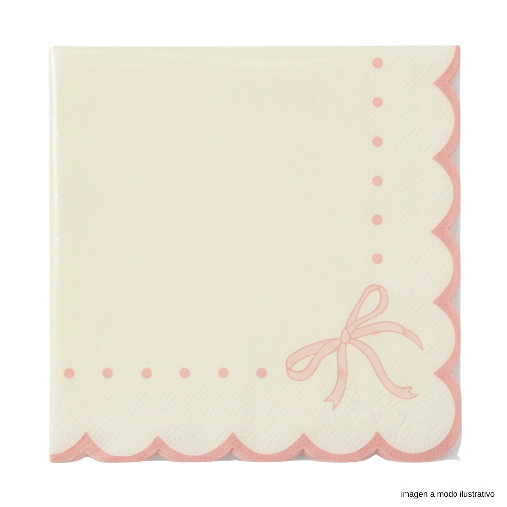 vasonuevo9 Servilleta Premium Scallop Moño Rosa Coquette Tissue 33x33 Trae 20 Unidades. - Imagen 1