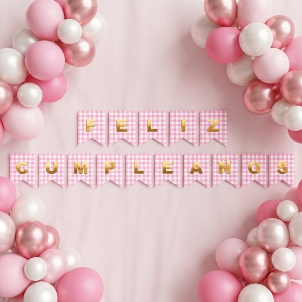 Banderin Feliz Cumpleaños CUADRILLE ROSA