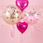 Bouquet Globo con Helio: DOBLE BURBUJA + CORAZONES PERSONALIZADO