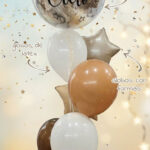 Bouquet Globo con Helio: BURBUJA DEGRADE PERSONALIZADA  + 4 GLOBOS PERLADOS + 2 Estrella/Corazon  Metalizada 18 pulg.