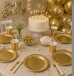 Plato Polipapel ACANALADO Pleno  Stamping DORADO 23cm. x 10 Unidades