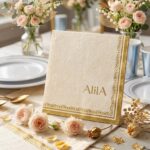 Servilleta Premium Texturada Papel Relieve Nacarado Blanco y Simil Dorado 33x33  Trae 20 Unidades.