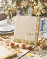 Servilleta Premium Texturada Papel Relieve Nacarado Blanco y Simil Dorado 33x33  Trae 20 Unidades.