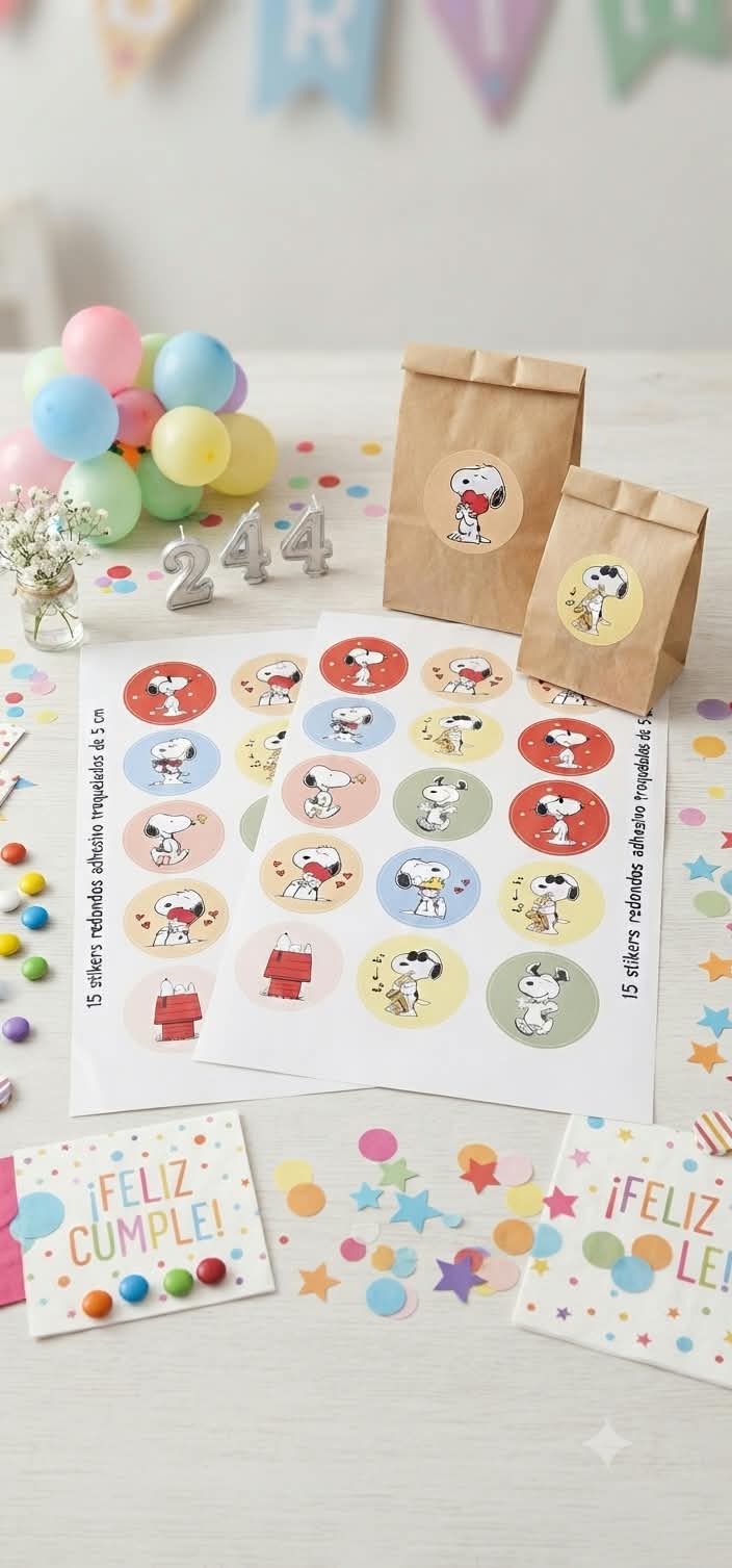 WhatsApp Image 2026-08-29 at 16.23.31 Stickers Circulares SNOOPY x 15 Unidades. - Imagen 1