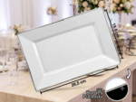 Bandeja PREMIUN VENECIA Plastico Resistente Reutilizable Con Borde Stamping Plateado. Packs x 2 Unidades. Medida 29.3 X 18.5 X 1.4 cm