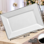 Bandeja PREMIUN VENECIA Plastico Resistente Reutilizable Con Borde Stamping Plateado. Packs x 2 Unidades. Medida 29.3 X 18.5 X 1.4 cm