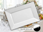 Bandeja PREMIUN VENECIA Plastico Resistente Reutilizable Con Borde Stamping Plateado. Packs x 2 Unidades. Medida 32.5 X 21.1 X 1.8 cm