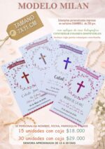 Estampas de Comunion MODELO MILAN.  Cartulina Chambrill  250gr . Con Aplique CRUZ HOLOGRAFICA. Incluye caja Portaestampa. - Imagen 2