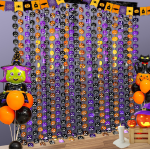 Cortina Metalizada Tricolor HALLOWEEN:  CALABAZAS