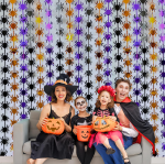 Cortina Metalizada Tricolor HALLOWEEN:  ARAÑAS