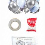 Set de Globos 50 Piezas: Perlados Chromos  Confetti  y Cinta Link: PLATA  Y BLANCO